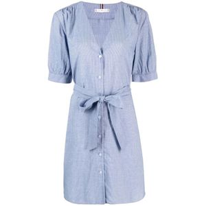 Tommy Hilfiger, Dames, Jurken, Blauw, Maat: XS Linnen,