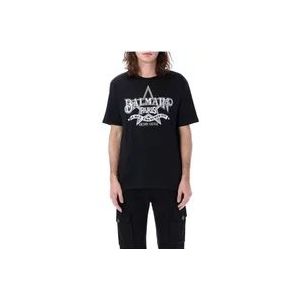Balmain Sterrenprint T-shirt Zwart Wit , Black , Heren , Maat: M