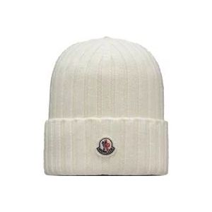 Moncler Wollen Beanie met synthetische bontpom , White , Dames , Maat: ONE Size