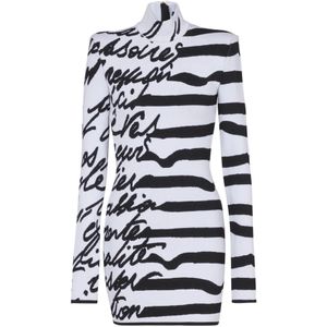 Balmain Gestreepte 'Love Letter' jacquard gebreide jurk , White , Dames , Maat: XS