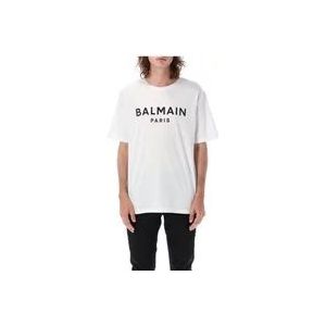 Balmain Logo T-Shirt met Ronde Hals en Korte Mouwen , White , Heren , Maat: XL