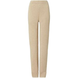 Tory Burch, Dames, Broeken, Beige, Maat: M Wol,