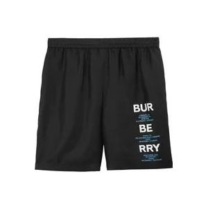 Burberry Zwarte Zijden Track Shorts met Logo-Print , Black , Heren , Maat: S