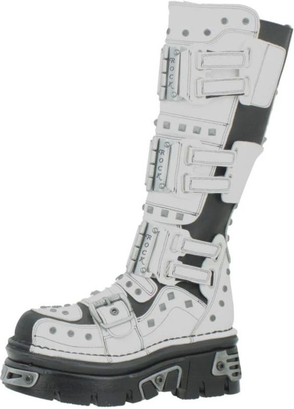 New Rock - M800 C2 High Boot Metallic - Hoge Laarzen - Wit - Zwart-Wit Ontwerp