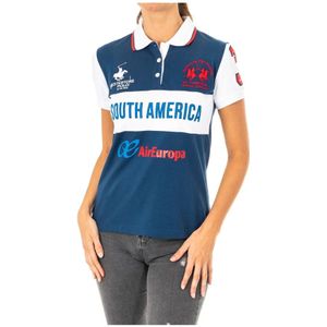 Damespolo - Korte Mouw - Blauw-Wit - 100% Katoen - Borduursel Merklogo