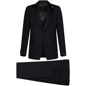 Lardini, Heren, Pakken, Zwart, Maat: 2XL Zijde,