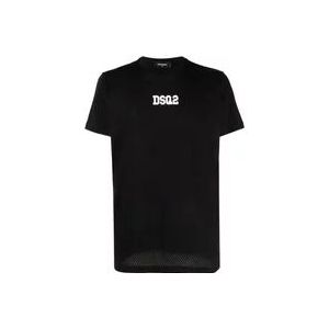 Dsquared2 Zwart Logo-Print Katoenen T-shirt voor Heren , Black , Heren , Maat: S