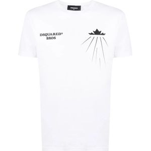 Dsquared2 Bedrukt Katoenen T-Shirt - Update voor Heren Casual Garderobe , White , Heren , Maat: S