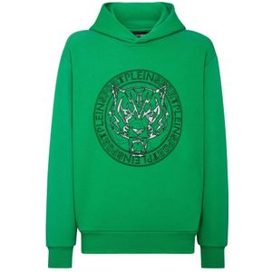 Plein Sport, Heren, Sweatshirts & Hoodies, Groen, Maat: XL Katoen,