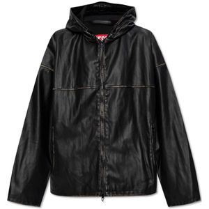Diesel, Heren, Jassen, Zwart, Maat: M Leer,