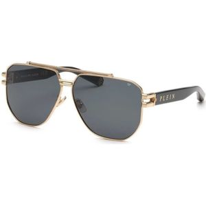 Philipp Plein - SPP185 PLEIN ICON - Zonnebril - Metaal - Goud - Rook - Geometrisch