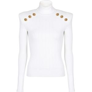 Balmain Gebreide trui met gouden knopen , White , Dames , Maat: XS