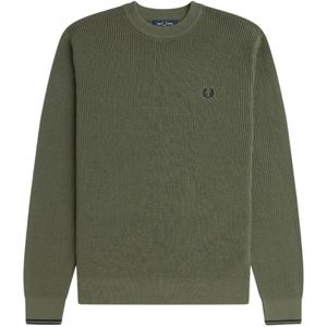 Fred Perry - Groene Geborduurde Katoenen Trui - Heren - Ronde Hals