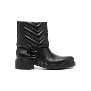 Gucci GG leren enkellaarzen , Black , Dames , Maat: 40 EU