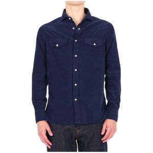 Brunello Cucinelli, Heren, Overhemden, Blauw, Maat: M Katoen,