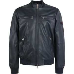 Peuterey Blauw Leren Jas met Gebreide Details , Blue , Heren , Maat: M
