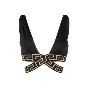 Versace Zwarte Greca-Detail Crossover Bikini Top , Black , Dames , Maat: M