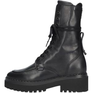 Nubikk Zwarte Leren Veterlaarzen , Black , Dames , Maat: 39 EU