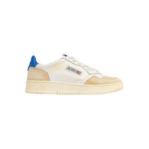 Autry Witte leren sneakers met vintage afwerking en blauwe details , White , Heren , Maat: 40 EU