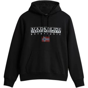 Napapijri, Heren, Sweatshirts & Hoodies, Zwart, Maat: XL Katoen,