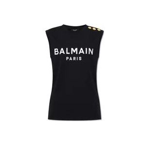 Balmain Mouwloos T-shirt met logo , Black , Dames , Maat: XS