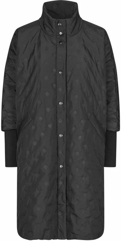 Masai - Zwarte Geribbelde Jas - Dames - Polyester - Met Gestippeld Patroon