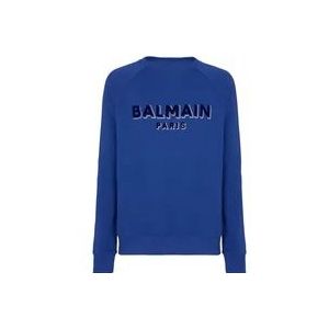 Balmain Imperial Blauwe Sweater met Flock Logo , Blue , Heren , Maat: S