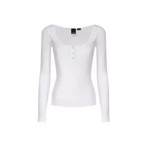 Pinko Witte Sweater met Knoopsluiting , White , Dames , Maat: L