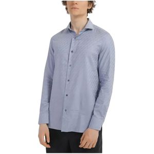 Emporio Armani, Heren, Overhemden, Blauw, Maat: L Katoen,