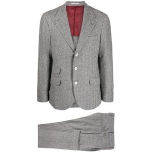 Brunello Cucinelli, Heren, Pakken, Grijs, Maat: S Wol,