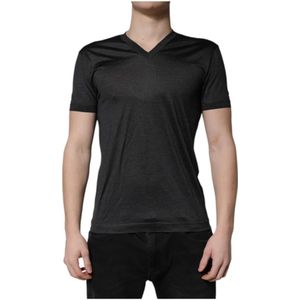 Dolce & Gabbana - T-shirt - Donkergrijs - Elegante Zijden T-shirt met V-hals