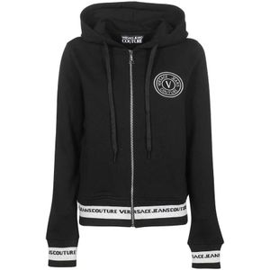 Versace Jeans Couture, Dames, Sweatshirts & Hoodies, Zwart, Maat: 2XS Katoen,