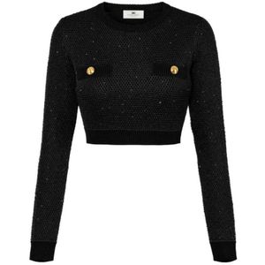 Elisabetta Franchi, Dames, Truien, Zwart, Maat: XS Wol,