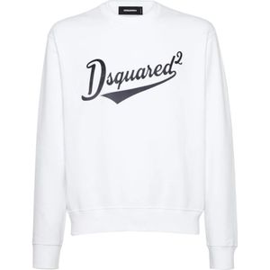 Dsquared2 Witte Logo Print Crew Neck Sweater , White , Heren , Maat: M