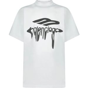 Balenciaga - Distorted Logo Graphic Tee - T-shirt - Wit - Katoen