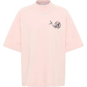 Carlo Colucci - Dorigoni - Shirt - Rosa/Zwart - Geribbelde Kraag, Ronde Hals, Jersey