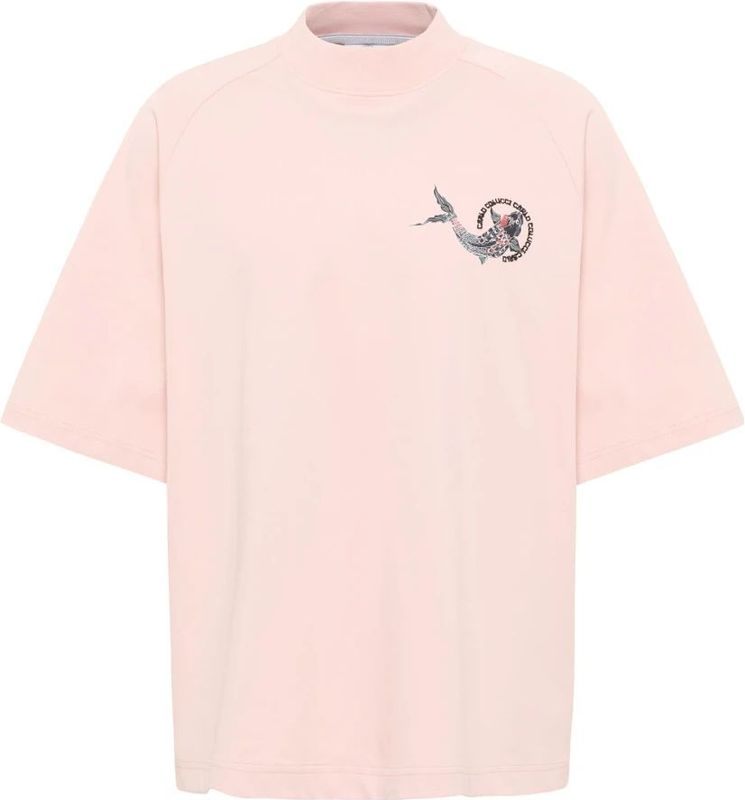 Carlo Colucci - Dorigoni - Shirt - Rosa/Zwart - Geribbelde Kraag, Ronde Hals, Jersey