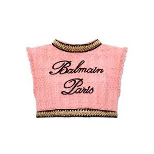 Balmain Tweed crop top , Pink , Dames , Maat: XS