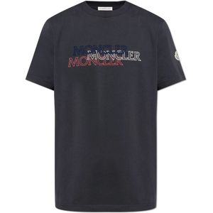 Moncler, Heren, Tops, Blauw, Maat: M Katoen,