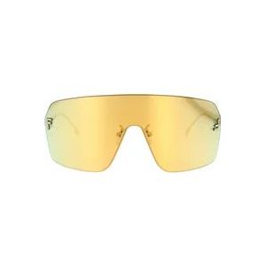 Fendi Moderne schild zonnebril met gouden metalen armen en spiegelende gouden lens , Yellow , unisex , Maat: ONE Size