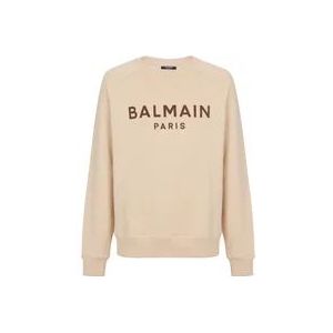 Balmain Paris bedrukte sweatshirt , Beige , Heren , Maat: XL