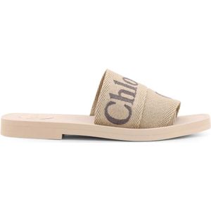 Chloé Linnen sandalen met borduurwerk , Beige , Dames , Maat: 39 EU