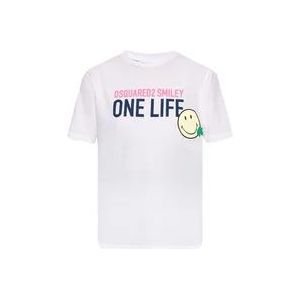 Dsquared2 One Life One Planet Smiley T-Shirt met Print , White , Dames , Maat: XL