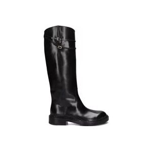 Santoni Zwarte Leren Gesp Hoge Laarzen , Black , Dames , Maat: 41 EU