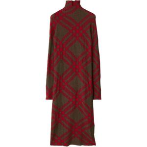 Burberry Rode Geruite Print Wollen Jurk , Red , Dames , Maat: M