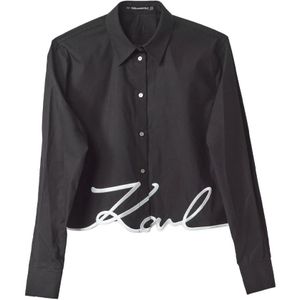Karl Lagerfeld, Dames, Blouses & Shirts, Zwart, Maat: S Katoen,