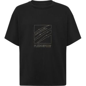 Plein Sport, Heren, Tops, Zwart, Maat: M Katoen,