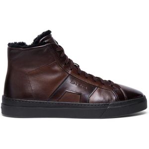 Santoni Leren sneaker voor heren , Brown , Heren , Maat: 40 1/2 EU