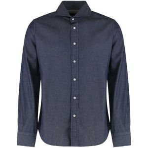 Moorer, Heren, Overhemden, Blauw, Maat: M Denim,