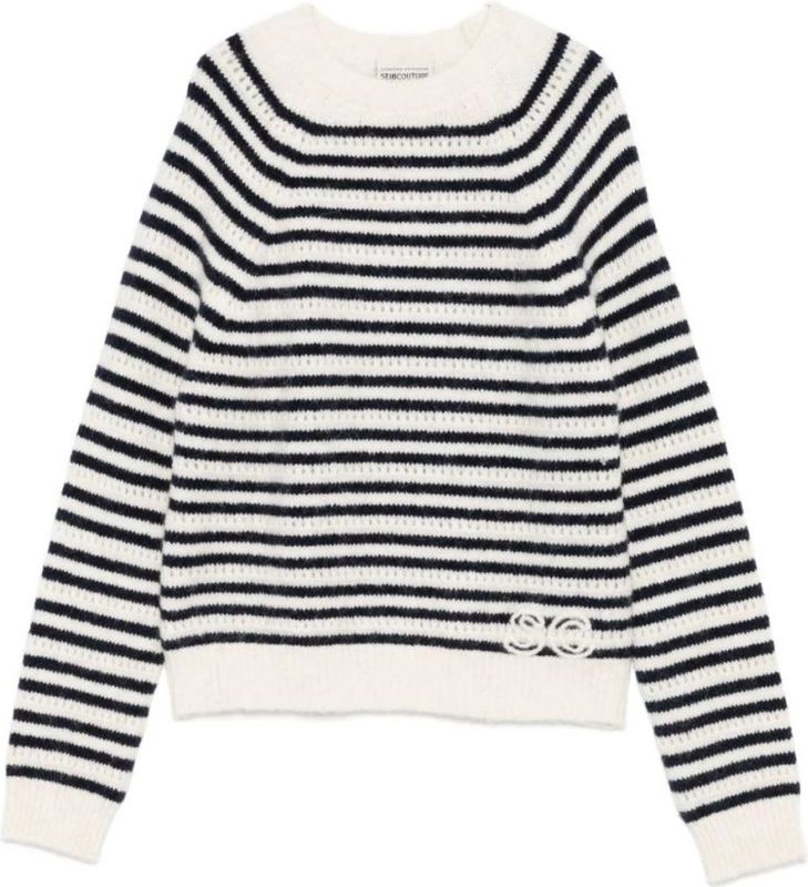 Semicouture - Y5WF12 - Gestreepte Trui - Wit - Casual - Polyester